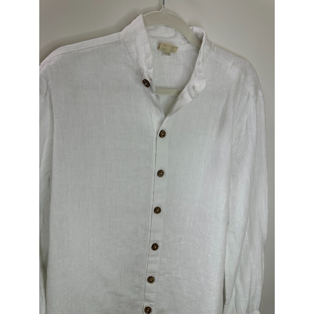 Freya Lillie White Linen Organic Cotton Boyfriend Fit Button Up Shirt UK 14-16 - Picture 3 of 12
